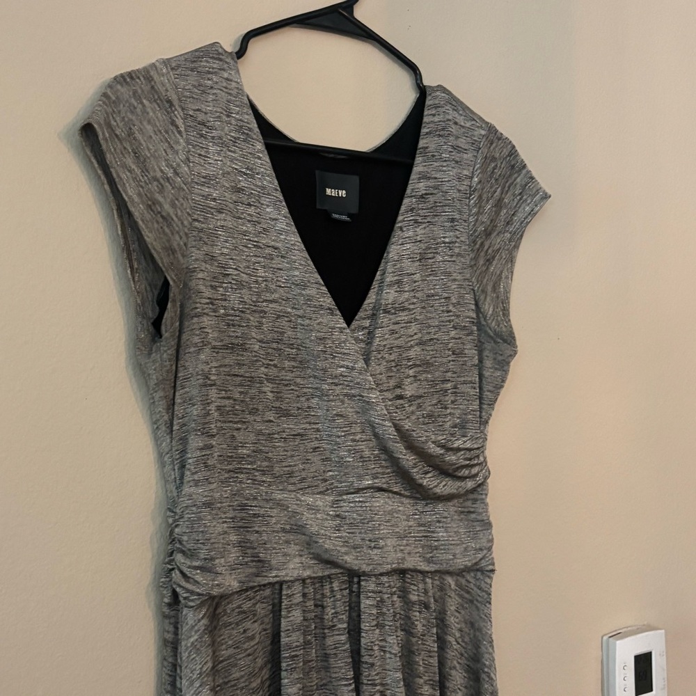 Anthropologie Maeve Tamera Silver Shimmer Wrap Dress MP - Picture 4 of 11